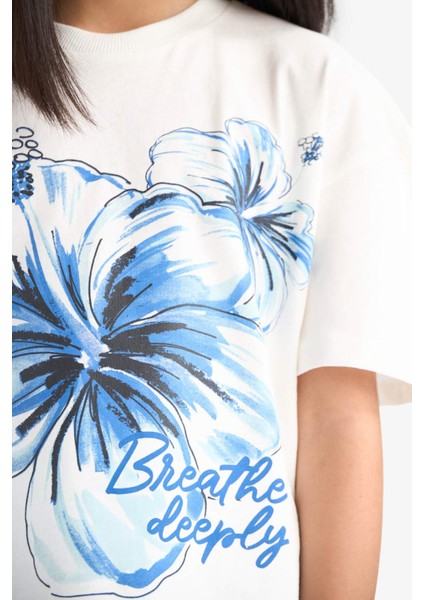 Kız Çocuk 2'li Takım Baskılı Kısa Kollu Tişört Biker Tayt E4759A825HS