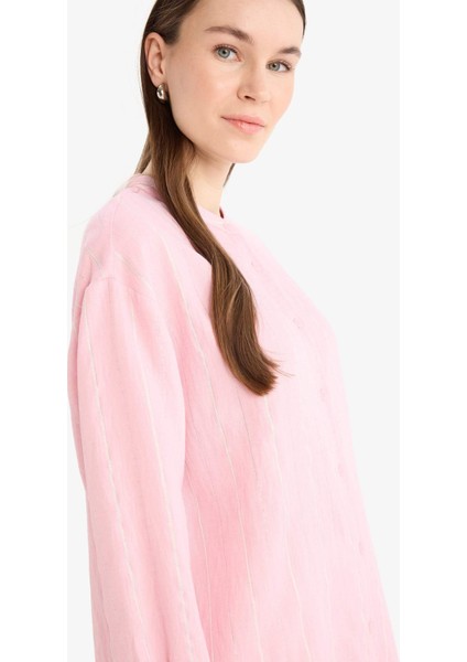 Relax Fit Basic Düz Simli Kumaş Uzun Kollu Tesettür Gömlek Tunik D9759AX25HS
