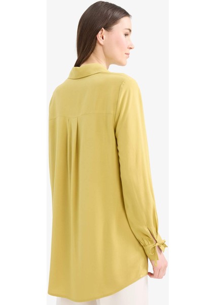 Regular Fit Basic Düz Viskon Uzun Kollu Gömlek Tunik D7352AX25SP
