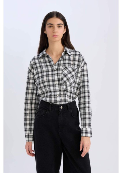 Oversize Geniş Kalıp Kareli Uzun Kollu Gömlek