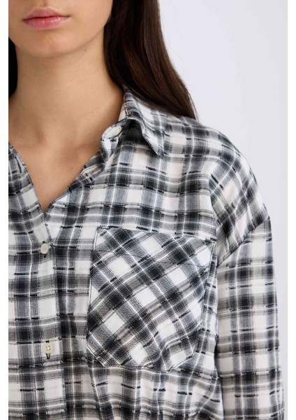 Oversize Geniş Kalıp Kareli Uzun Kollu Gömlek