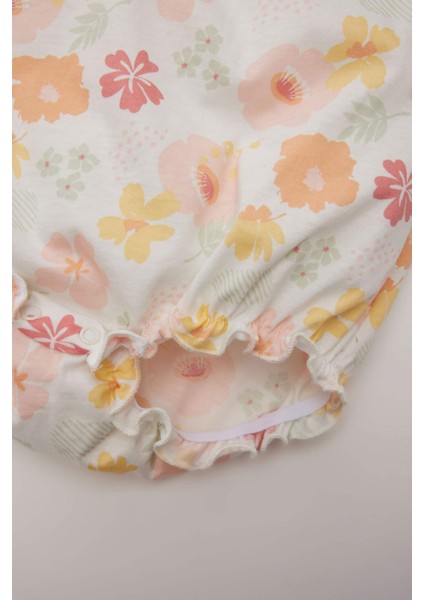 Kız Bebek Yenidoğan Bisiklet Yaka Çiçekli Penye 2'li Kısa Kollu Çıtçıtlı Body