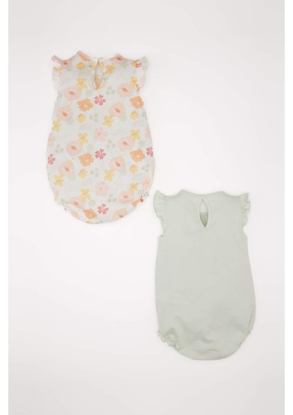 Kız Bebek Yenidoğan Bisiklet Yaka Çiçekli Penye 2'li Kısa Kollu Çıtçıtlı Body