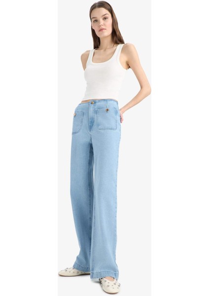 90's Wide Leg Yüksek Bel Düz Paça Uzun Jean Kar Yıkamalı Pantolon D9419AX25SM