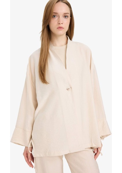 Relax Fit Krinkıl Kumaş Uzun Kollu Kimono Tunik E1109AX25SM