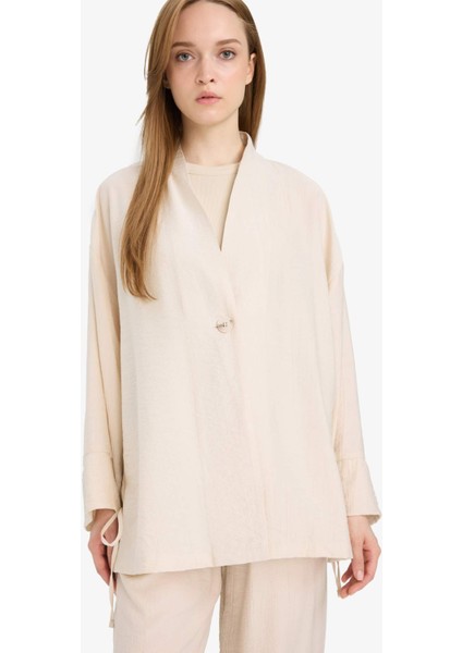 Relax Fit Krinkıl Kumaş Uzun Kollu Kimono Tunik E1109AX25SM