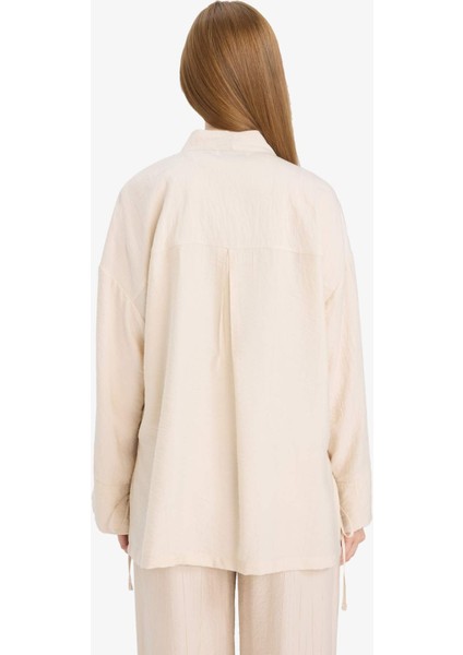 Relax Fit Krinkıl Kumaş Uzun Kollu Kimono Tunik E1109AX25SM