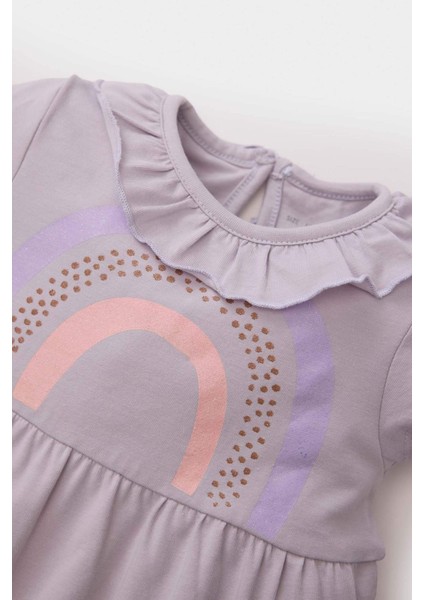 Kız Bebek Yenidoğan Gökkuşağı Baskılı Penye Kısa Kollu Tulum C9488A525SM