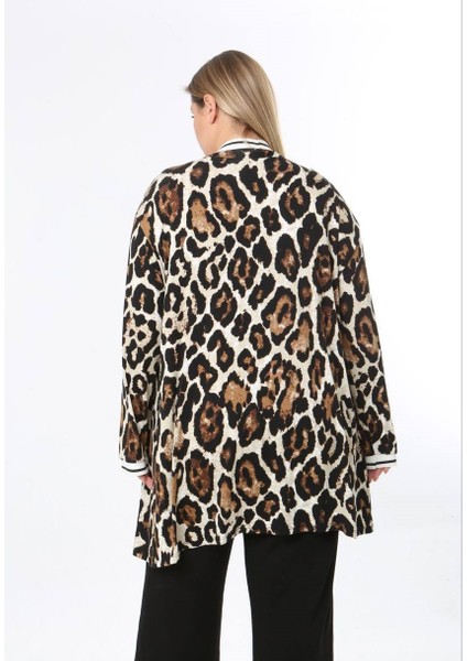 Kadın Büyük Beden Şerit Detaylı Desenli Uzun Kollu Esnek Viskon Hırka 25003 indirimleri