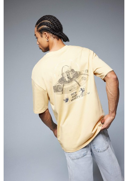 %100 Pamuk Rick and Morty Boxy Fit Bisiklet Yaka Sırt Baskılı Kısa Kollu Tişört E3264AX25SM