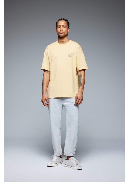 %100 Pamuk Rick and Morty Boxy Fit Bisiklet Yaka Sırt Baskılı Kısa Kollu Tişört E3264AX25SM