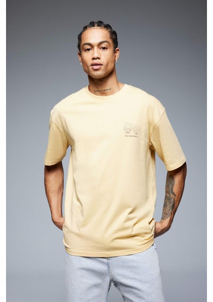 %100 Pamuk Rick and Morty Boxy Fit Bisiklet Yaka Sırt Baskılı Kısa Kollu Tişört E3264AX25SM
