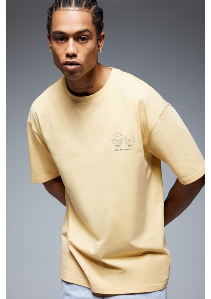 %100 Pamuk Rick and Morty Boxy Fit Bisiklet Yaka Sırt Baskılı Kısa Kollu Tişört E3264AX25SM