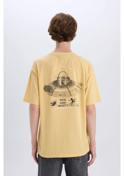 %100 Pamuk Rick and Morty Boxy Fit Bisiklet Yaka Sırt Baskılı Kısa Kollu Tişört E3264AX25SM