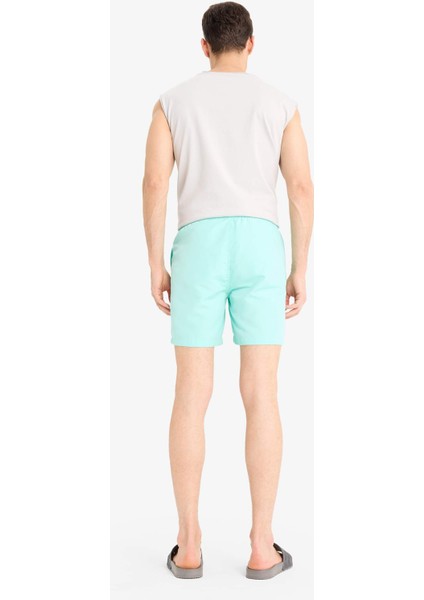 Regular Fit Kısa Boy Cepli File Astarlı Beli Bağcıklı Düz Hafif Kumaş Deniz Şortu E5133AXNS