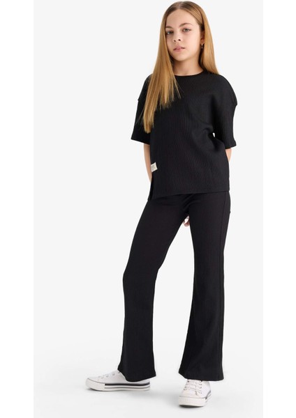 Kız Çocuk Bürümcük 2'li Takım Kısa Kollu Tişört İspanyol Paça Tayt E5035A825SM