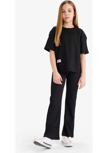 Kız Çocuk Bürümcük 2'li Takım Kısa Kollu Tişört İspanyol Paça Tayt E5035A825SM