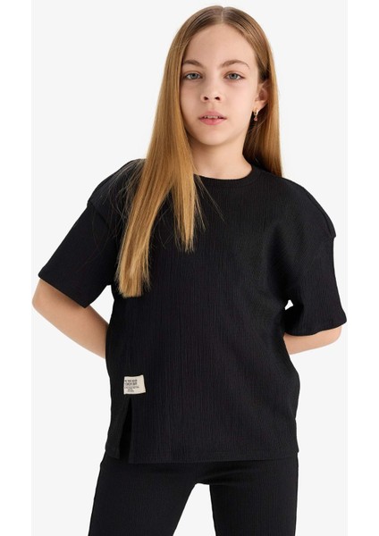 Kız Çocuk Bürümcük 2'li Takım Kısa Kollu Tişört İspanyol Paça Tayt E5035A825SM