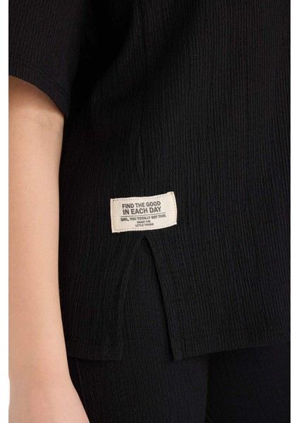 Kız Çocuk Bürümcük 2'li Takım Kısa Kollu Tişört İspanyol Paça Tayt E5035A825SM