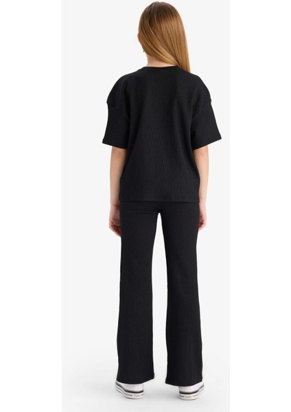 Kız Çocuk Bürümcük 2'li Takım Kısa Kollu Tişört İspanyol Paça Tayt E5035A825SM