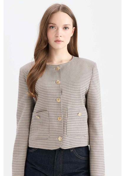 Bisiklet Yaka Kareli Blazer Ceket E5231AX24CW