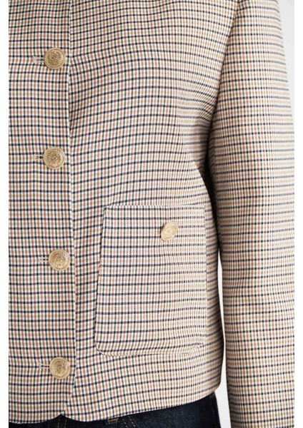Bisiklet Yaka Kareli Blazer Ceket E5231AX24CW