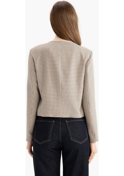 Bisiklet Yaka Kareli Blazer Ceket E5231AX24CW