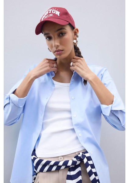 Oversize Geniş Kalıp Basic Düz Oxford Uzun Kollu Gömlek C4597AX25SP