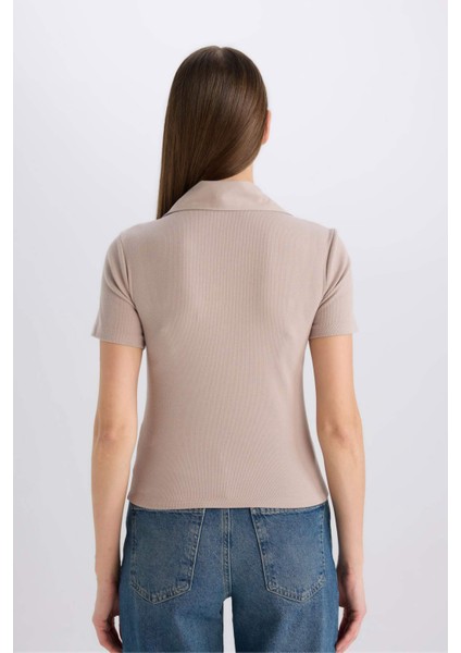 Slim Fit Dar Kesim Polo Yaka Fitilli Kaşkorse Cepli Kısa Kollu Tişört E5403AX25SP