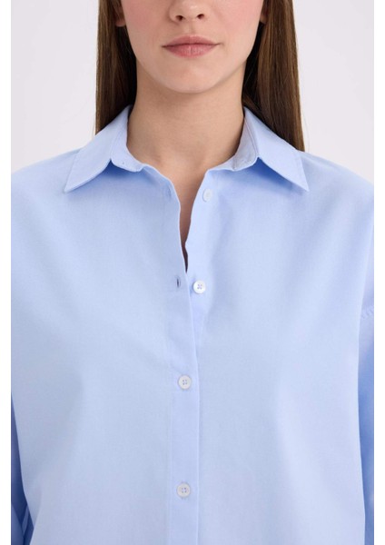 Oversize Geniş Kalıp Basic Düz Oxford Uzun Kollu Gömlek C4597AX25SP