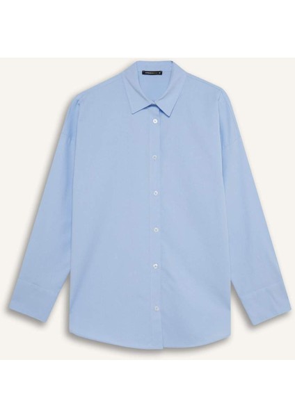 Oversize Geniş Kalıp Basic Düz Oxford Uzun Kollu Gömlek C4597AX25SP