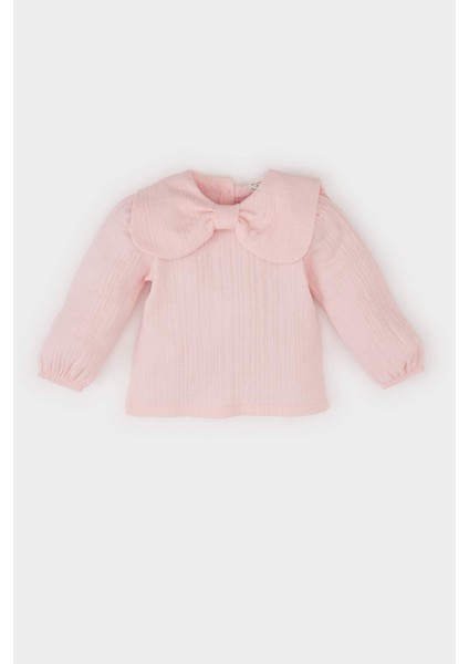 Kız Bebek Büyük Yaka Müslin Uzun Kollu Gömlek