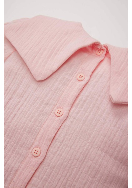 Kız Bebek Büyük Yaka Müslin Uzun Kollu Gömlek