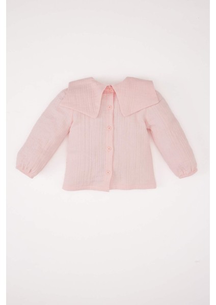 Kız Bebek Büyük Yaka Müslin Uzun Kollu Gömlek