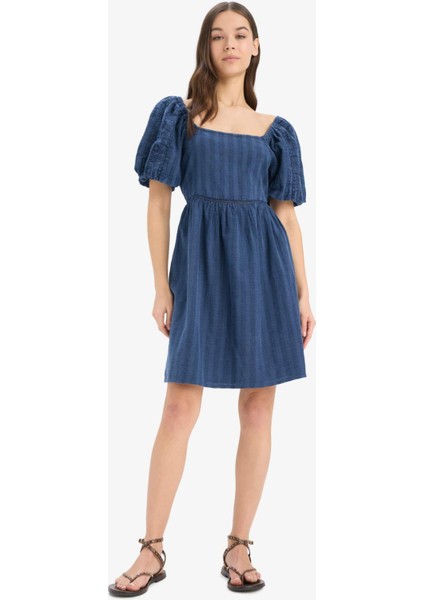 U Yaka Pamuklu Kısa Kollu Mini Yazlık Elbise E5390AX25SM