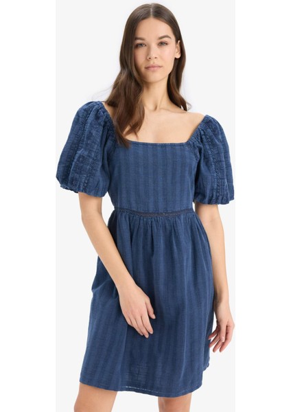 U Yaka Pamuklu Kısa Kollu Mini Yazlık Elbise E5390AX25SM