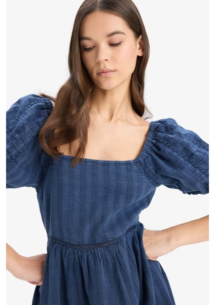 U Yaka Pamuklu Kısa Kollu Mini Yazlık Elbise E5390AX25SM