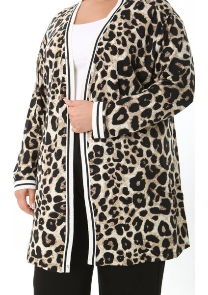 Kadın Büyük Beden Şerit Detaylı Desenli Uzun Kollu Esnek Viskon Hırka 25003 fiyatları