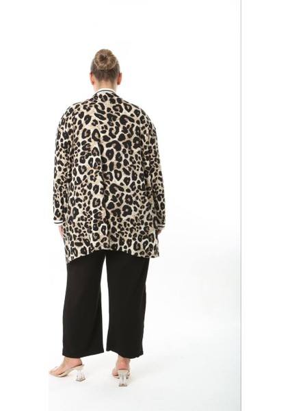 Kadın Büyük Beden Şerit Detaylı Desenli Uzun Kollu Esnek Viskon Hırka 25003 modelleri