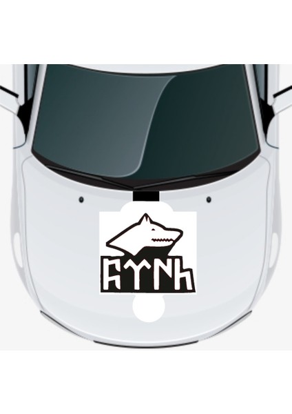 Göktürkçe Türk Yazılı Kurt 1 Oto Kaput Sticker 40 x 40 cm