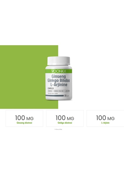 Ginseng Ginkgo Biloba L-Arginine 30 Kapsül modelleri