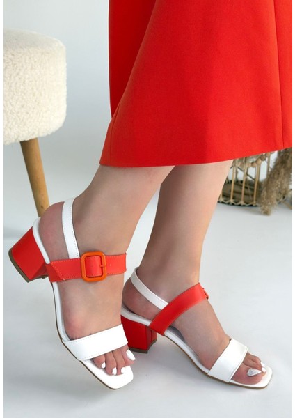 Year Beyaz Cilt Turuncu Detaylı Topuklu Ayakkabı - Lisinya fiyatları