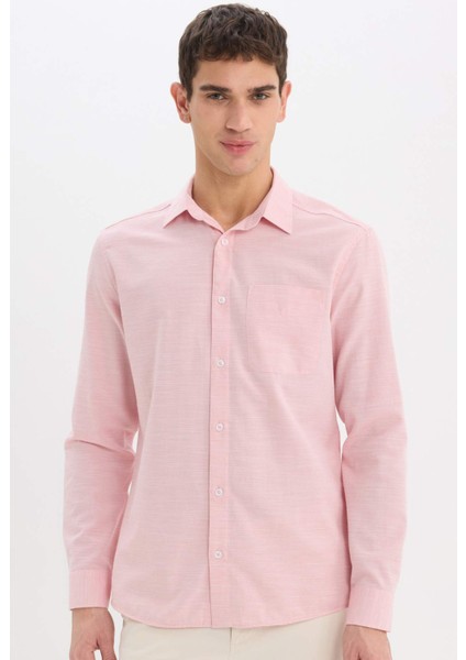 Modern Fit Polo Yaka Basic Düz Uzun Kollu Gömlek E5045AX25SM