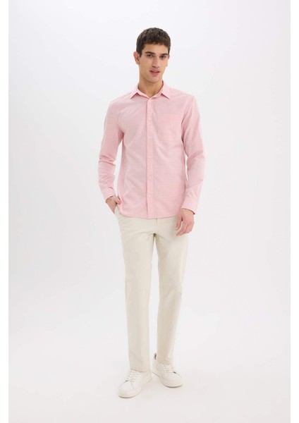 Modern Fit Polo Yaka Basic Düz Uzun Kollu Gömlek E5045AX25SM