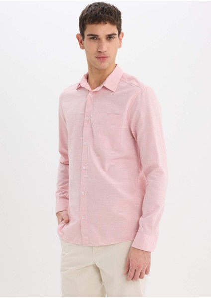 Modern Fit Polo Yaka Basic Düz Uzun Kollu Gömlek E5045AX25SM