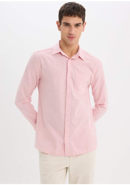 Modern Fit Polo Yaka Basic Düz Uzun Kollu Gömlek E5045AX25SM