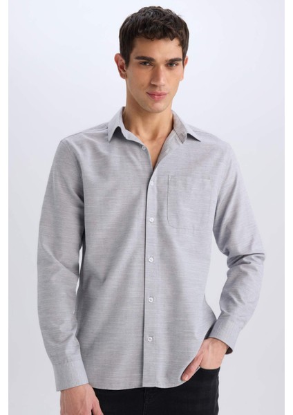 Modern Fit Polo Yaka Basic Düz Uzun Kollu Gömlek E5045AX25SM