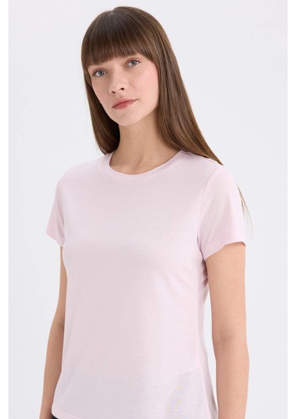 Regular Fit Bisiklet Yaka Basic Düz Kısa Kollu Tişört W7299AZ25SP