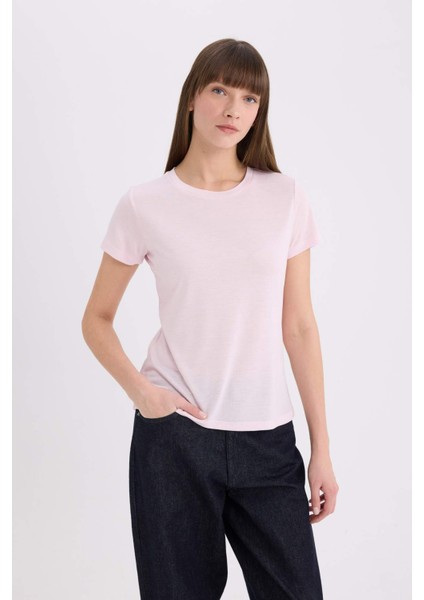 Regular Fit Bisiklet Yaka Basic Düz Kısa Kollu Tişört W7299AZ25SP