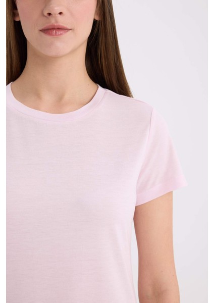 Regular Fit Bisiklet Yaka Basic Düz Kısa Kollu Tişört W7299AZ25SP